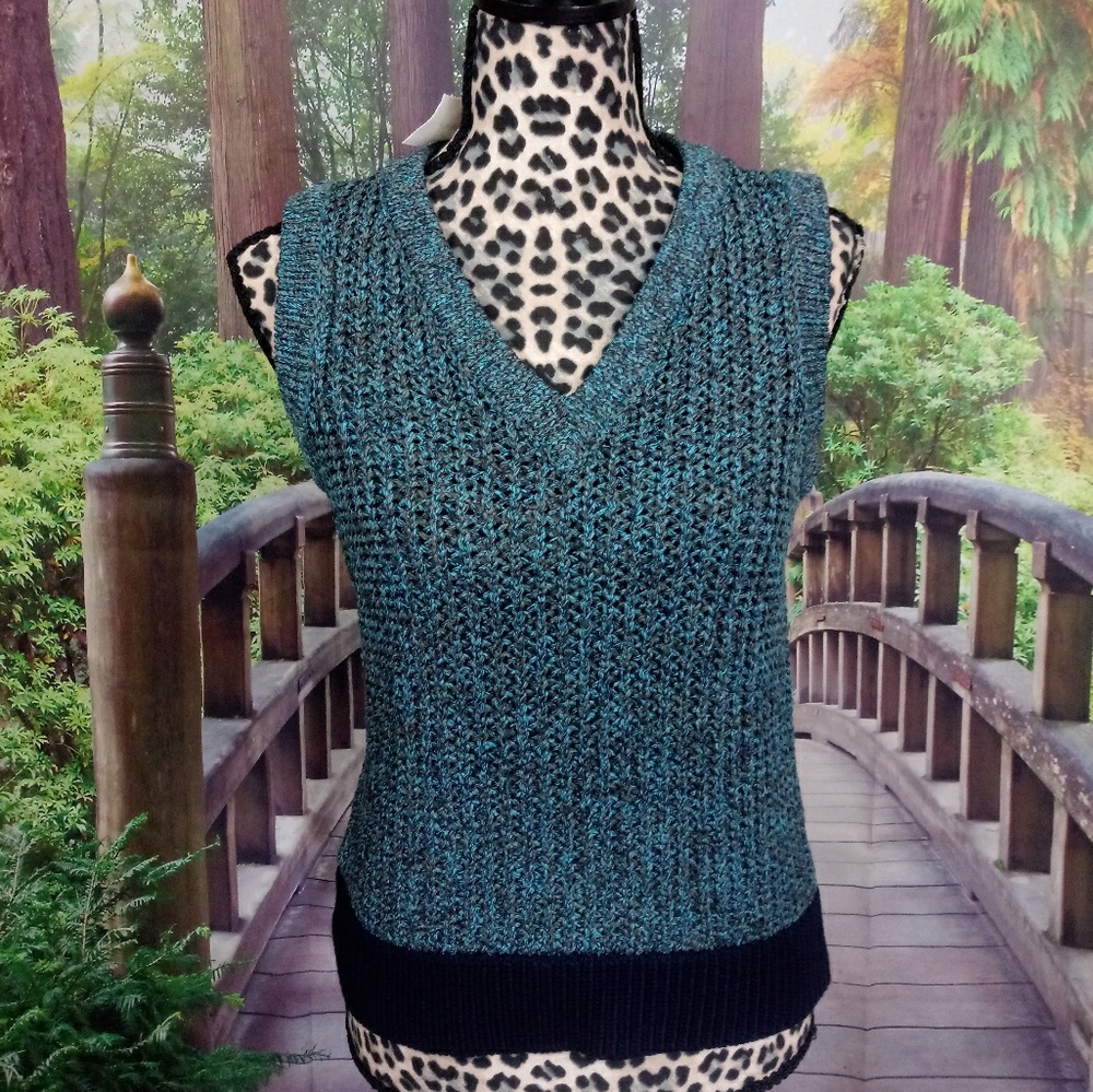 rag & bone Blue and Black V-Neck Sweater